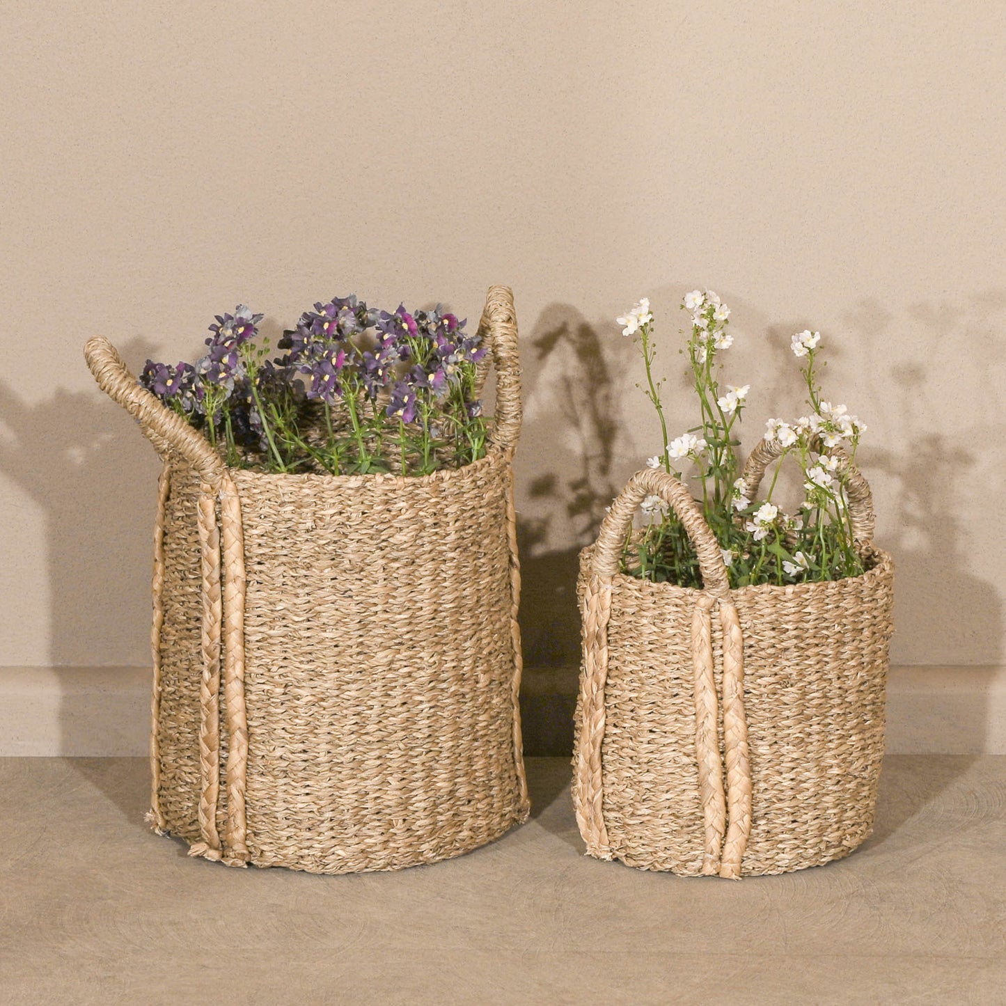 Set of 2 Seagrass Baskets With Plaited Handles