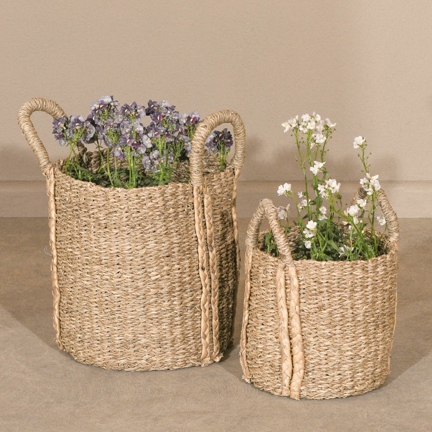 Set of 2 Seagrass Baskets With Plaited Handles