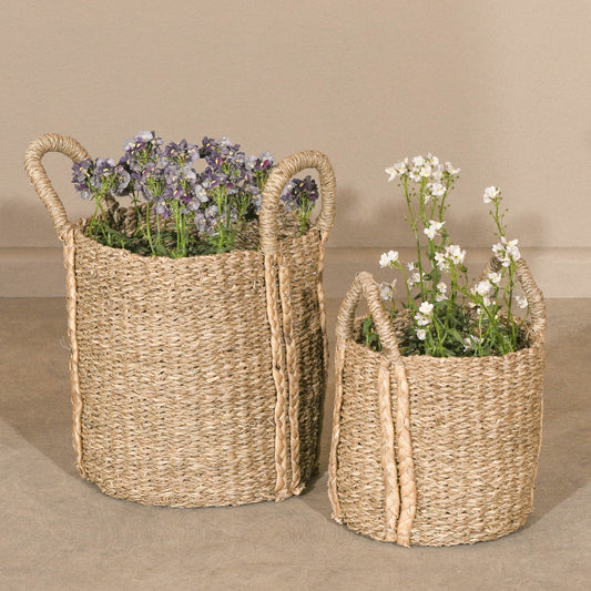 Set of 2 Seagrass Baskets With Plaited Handles