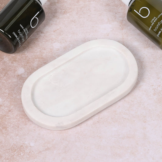 Natural White Marble Small Oval Valet Jewellery Soap Candle Desk Organizer Tray