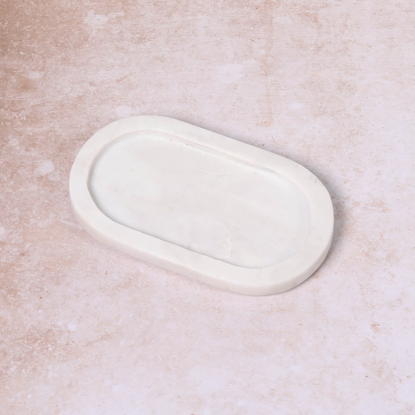 Natural White Marble Small Oval Valet Jewellery Soap Candle Desk Organizer Tray