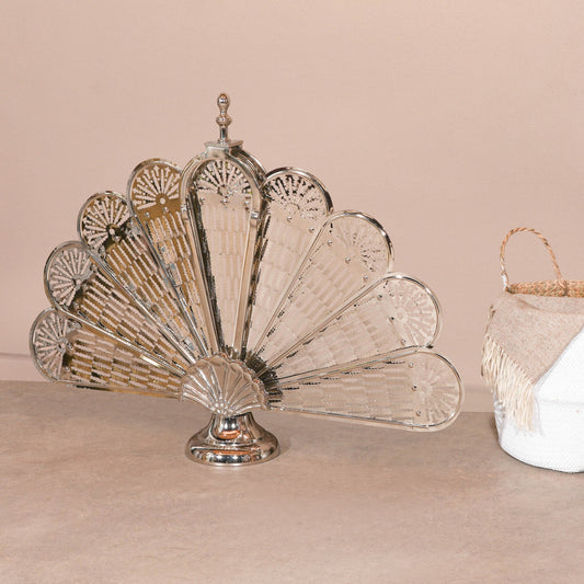 Classic Chrome Finish Seashell Design Fan Fire Screen