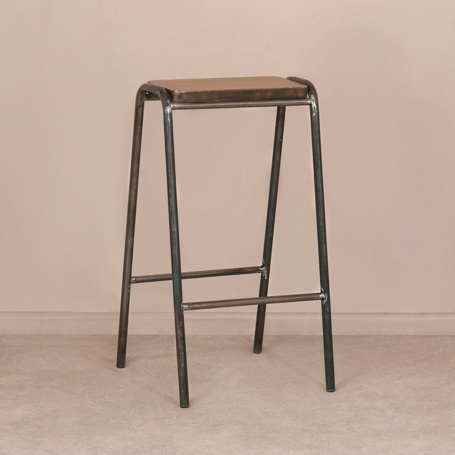Industrial Lab Style Raw Lacquer Steel Stackable Bar Stool Kitchen