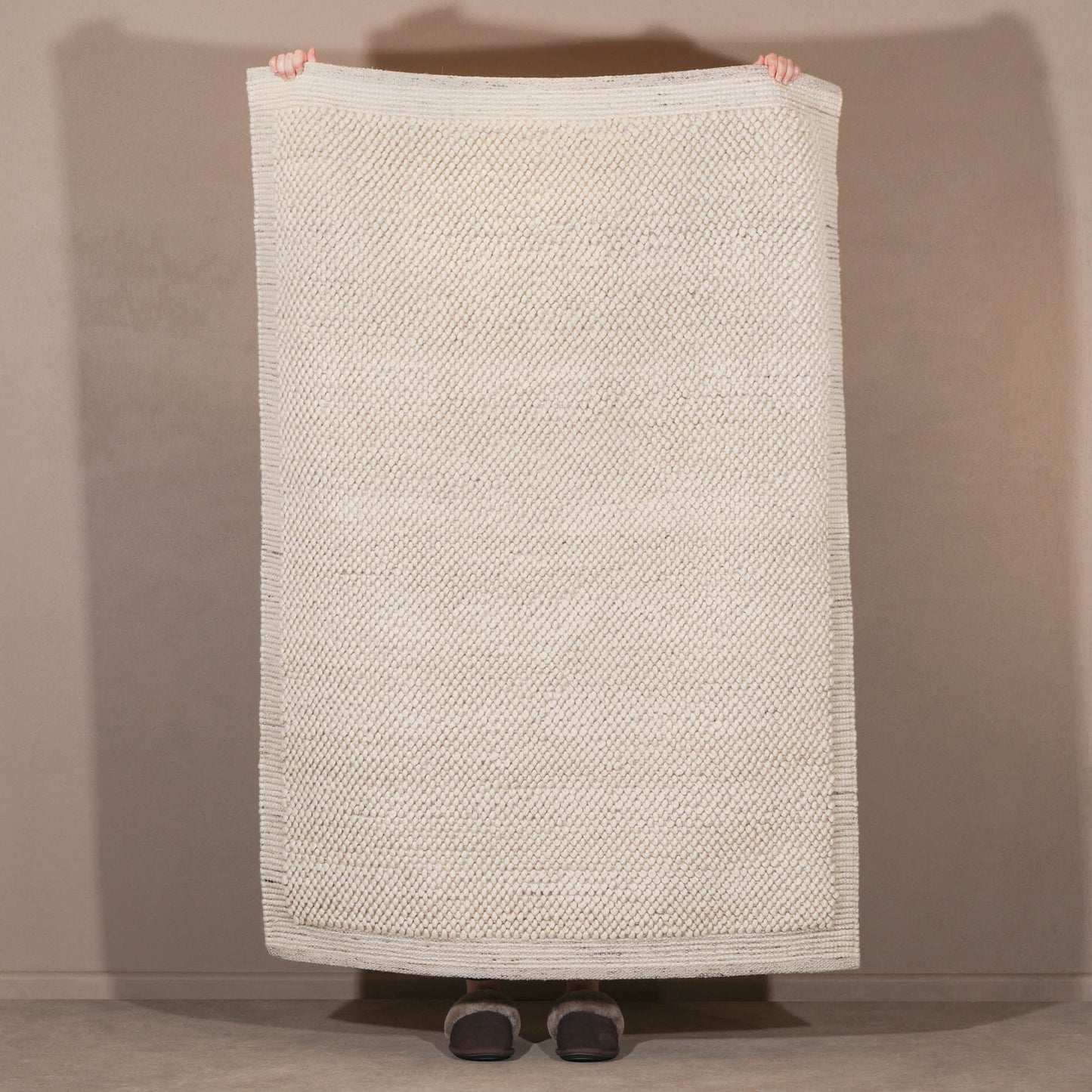 Ivory Pebble Weave with Border Chunky Wool Rug