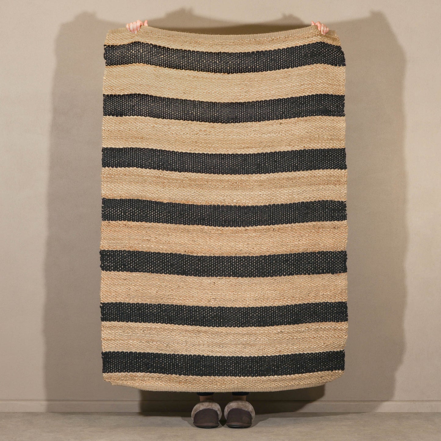 Artisan Rectangular Black Stripe Jute Rug