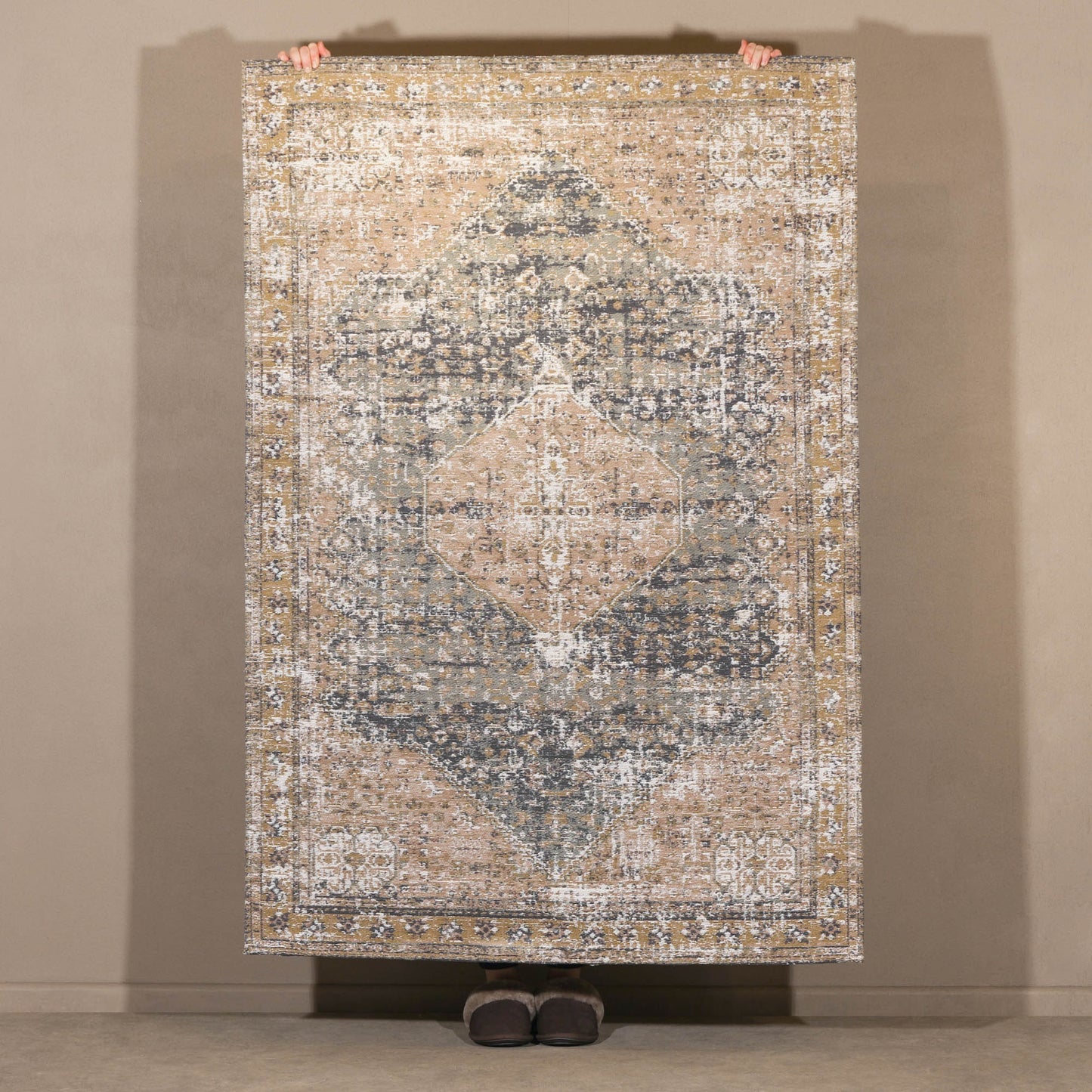 Vintage Faded Pink & Blue Chenille Washed Area Rug