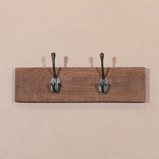 Wooden Loft Style Industrial Rustic Handmade Mango Wood Pallet Rack Vintage Cast Iron Hook Wall Mounted Coat Hanger