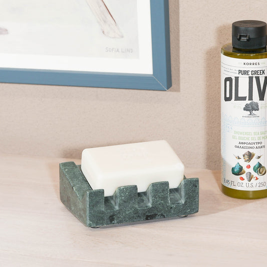Natural Green Marble Slanted Draining Soap and Sponge Dish