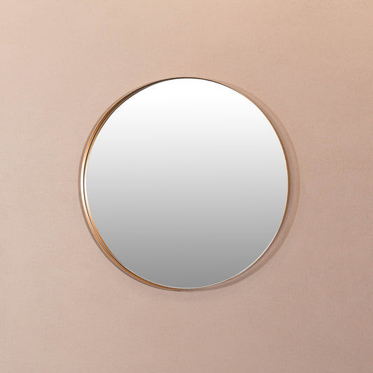Contemporary 50cm Deco Gold Finish Metal Round Wall Mirror