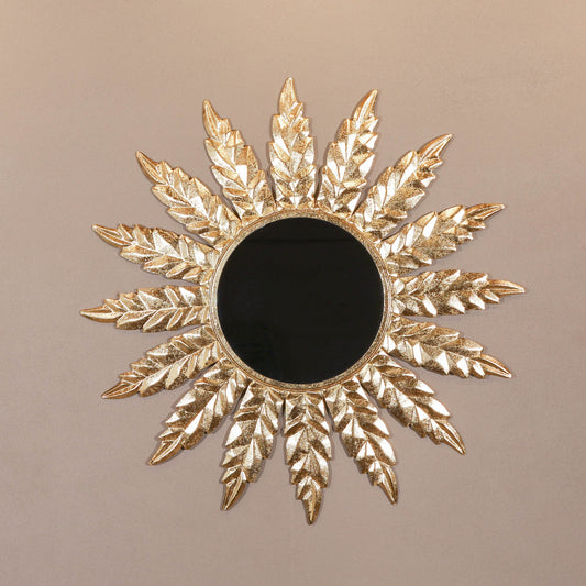 Sun Flower Gold Finish Metal Wall Mirror