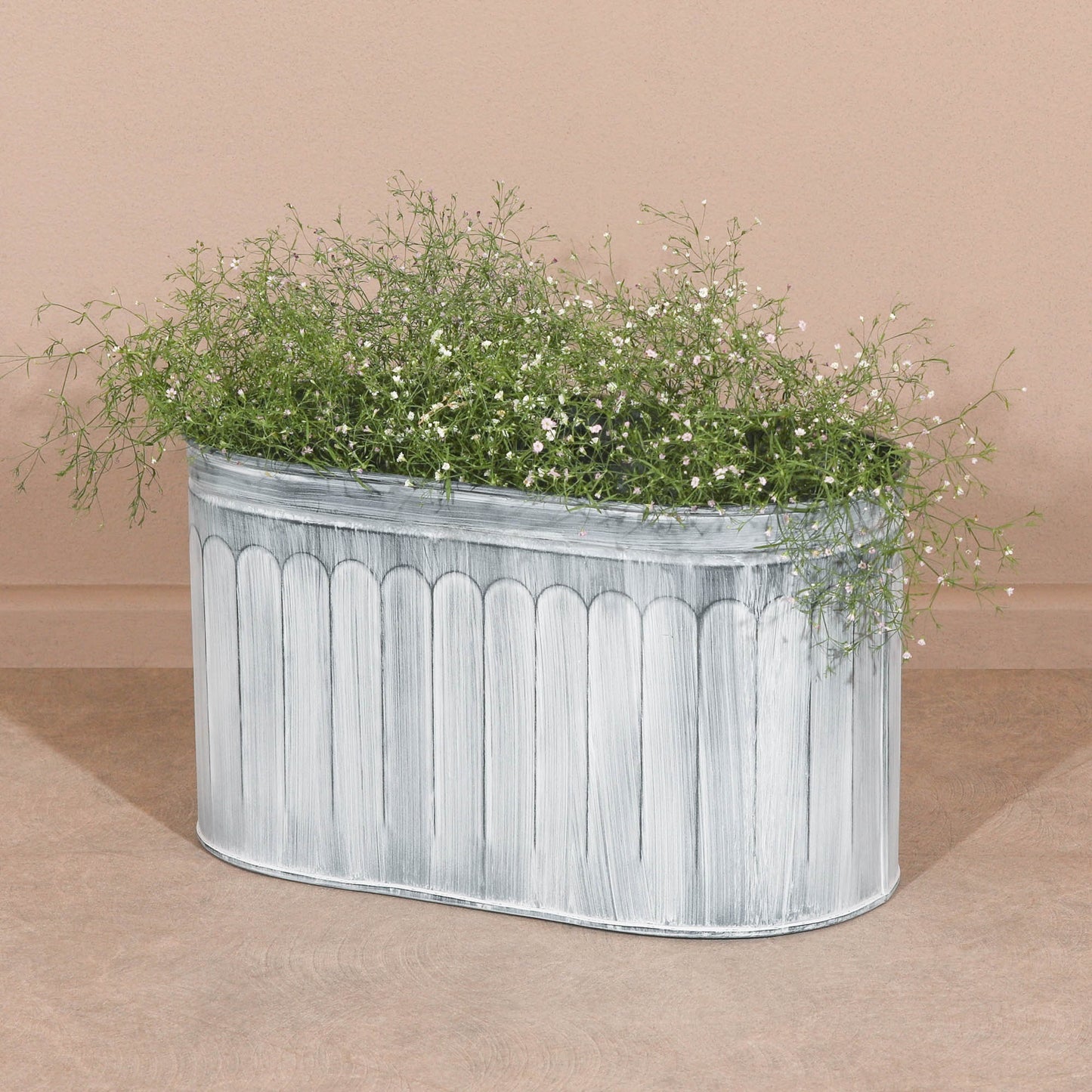 Vintage Rustic Style Galvanised Metal Tin Arched Pattern Outdoor Planter