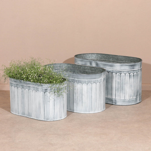 Vintage Rustic Style Galvanised Metal Tin Arched Pattern Outdoor Planter