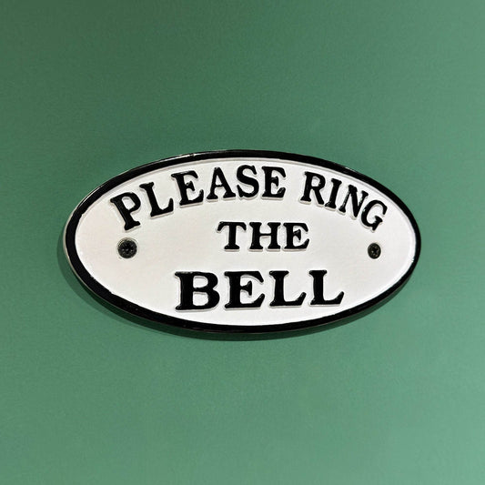 Vintage Victorian English Style Black White PLEASE RING The BELL Door Sign - Cast Metal Plaque - Esmae & Rose