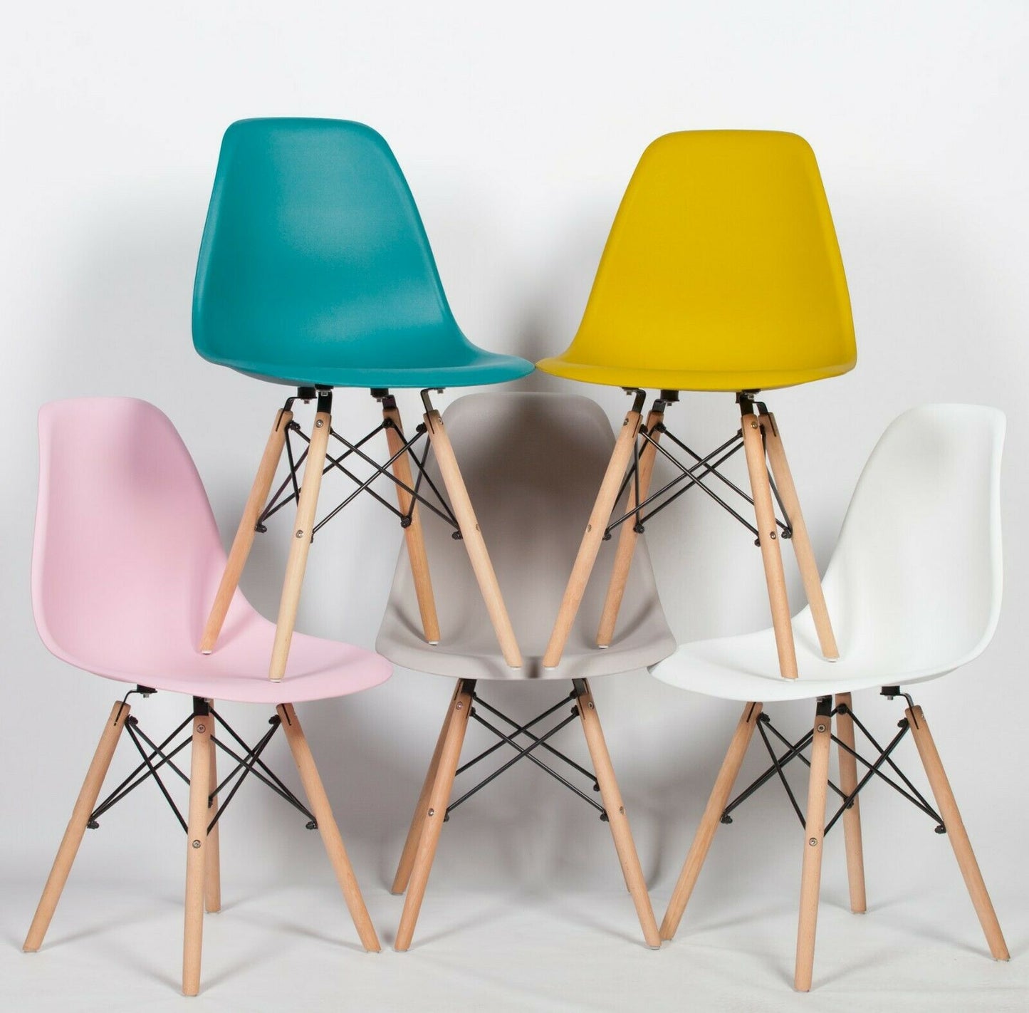 Ocean Blue Eames-Style Plastic Dining Chair with Wooden Legs