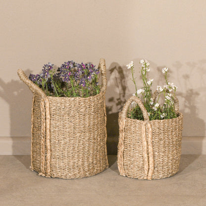 Set of 2 Seagrass Baskets With Plaited Handles