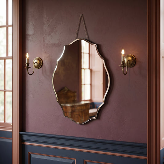 Bevelled Mid Century Ornate Scalloped Frameless Hanging Wall Mirror