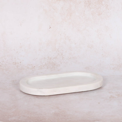 Natural White Marble Small Oval Valet Jewellery Soap Candle Desk Organizer Tray