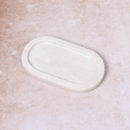 Natural White Marble Small Oval Valet Jewellery Soap Candle Desk Organizer Tray