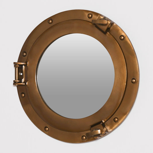 Nautical Seaside Style Porthole Wall Mirror in Brass Colour Finish - Esmae & Rose