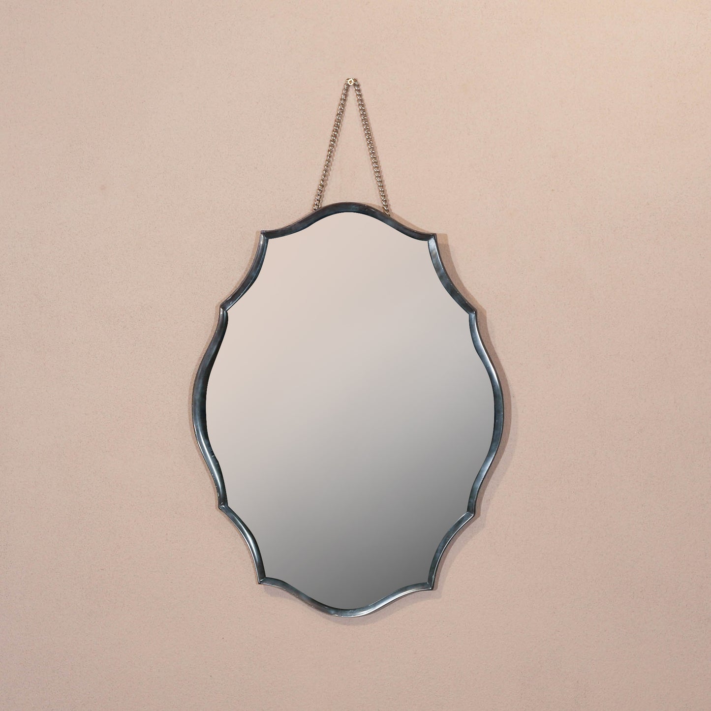 Bevelled Mid Century Ornate Scalloped Frameless Hanging Wall Mirror