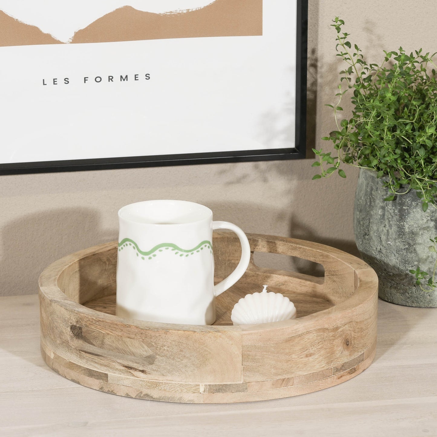 Solid Mango Wood Decorative Round Wooden 30cm Tray