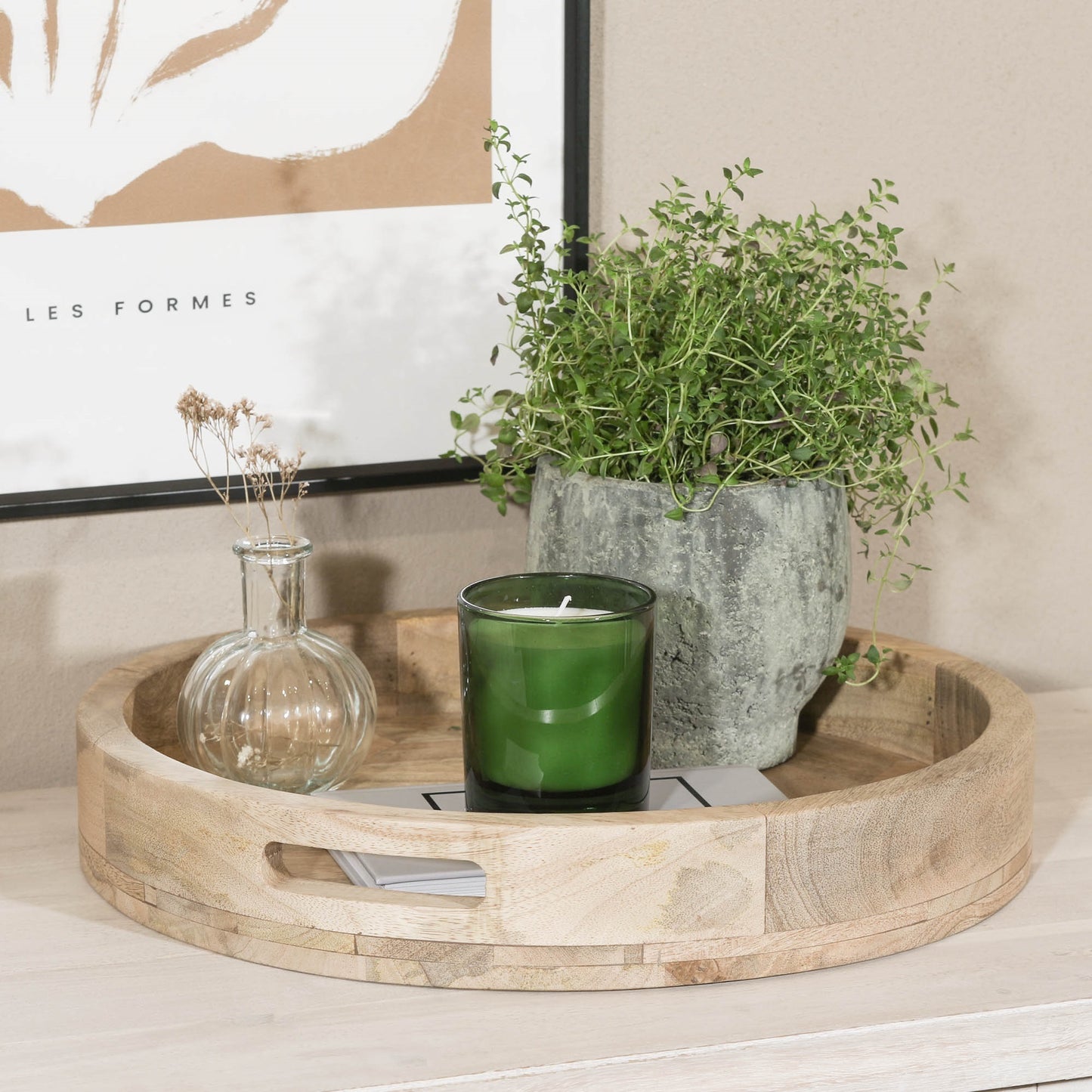 Solid Mango Wood Decorative Round Wooden 39cm Tray