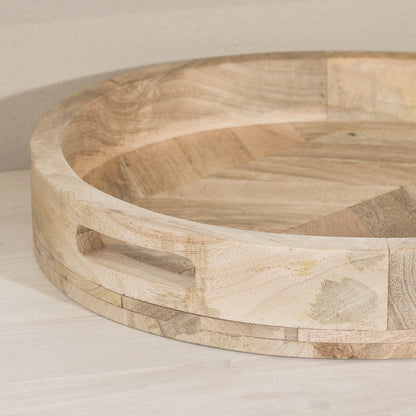 Solid Mango Wood Decorative Round Wooden 39cm Tray