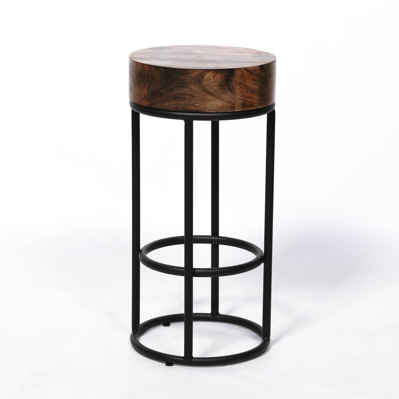 68cm Industrial Metal Black Bar Stool Chunky Round Wooden Top Kitchen Side Table - Esmae & Rose