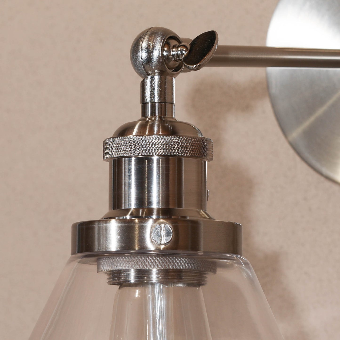 Industrial Wall Light - Nickel Finish With Glass Shade