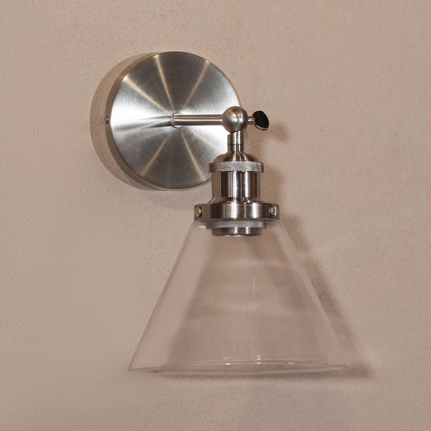 Industrial Wall Light - Nickel Finish With Glass Shade