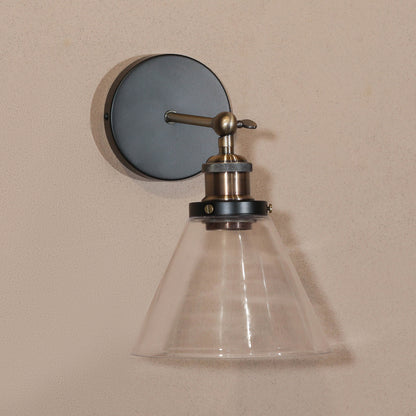 Industrial Wall Light - Black and Brass Finish with Glass Shade