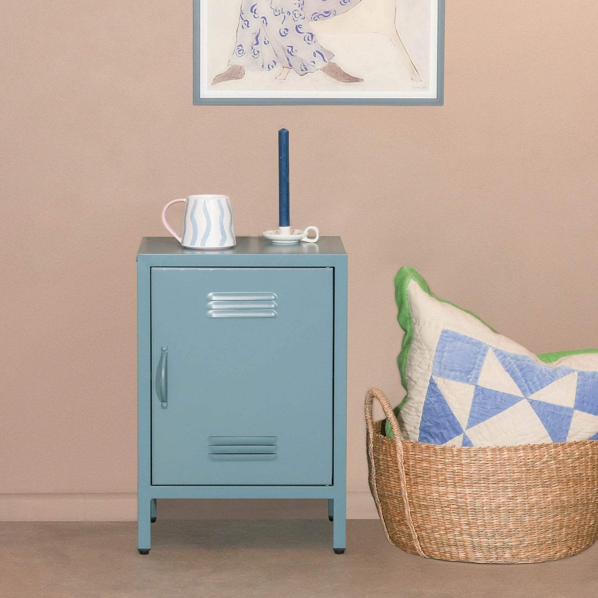 Industrial Metal Locker Storage Bedside Light Blue Cupboard - Esmae & Rose