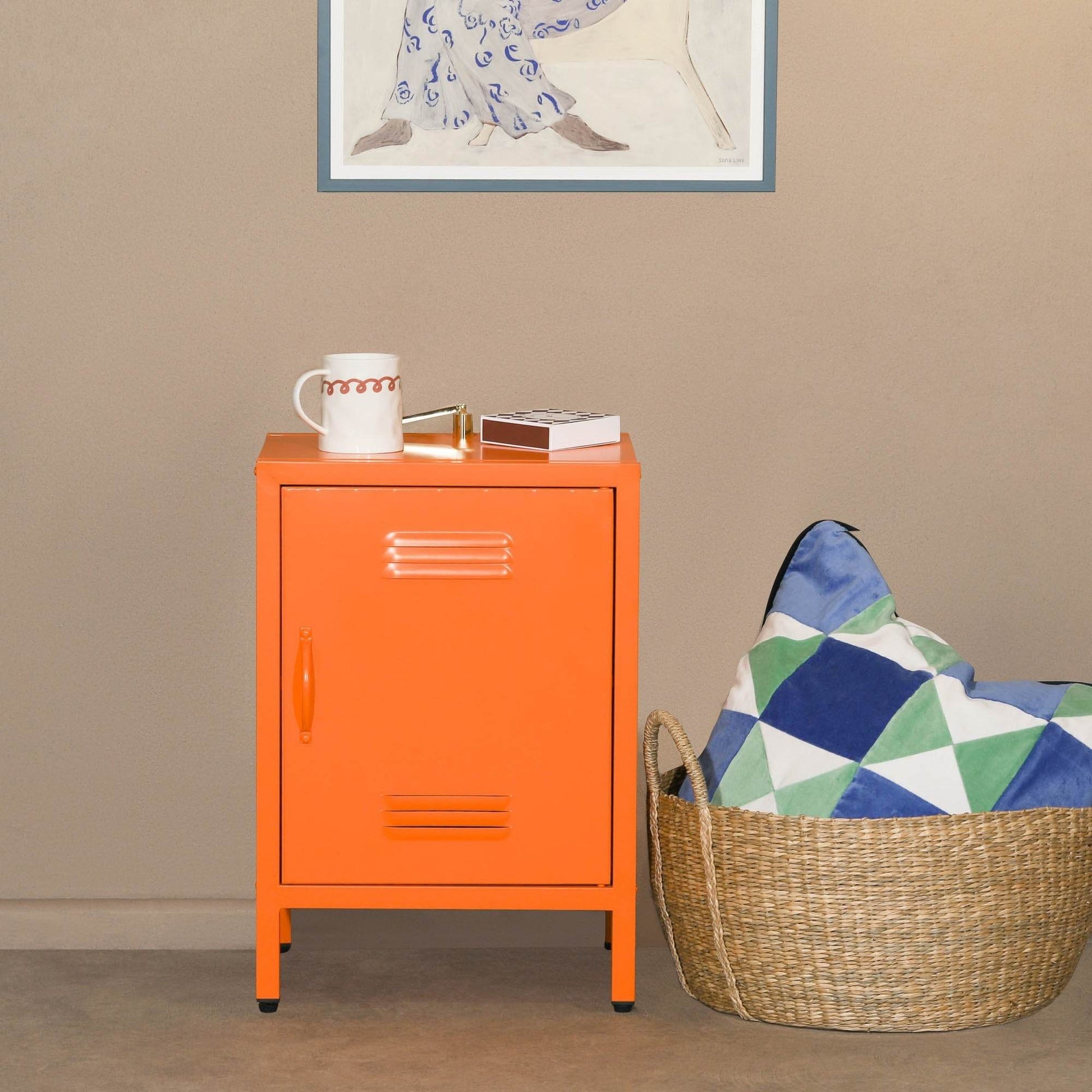 Industrial Metal Locker Storage Bedside Orange Cupboard - Esmae & Rose