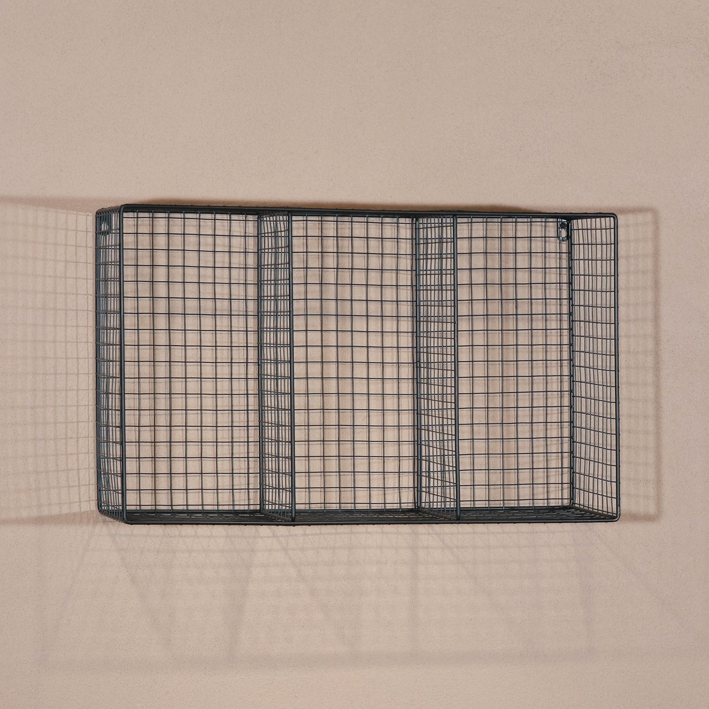 Industrial Metal Wire Large 3 Compartment Black Wall Mounted Shelf