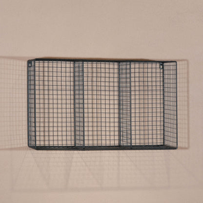 Industrial Metal Wire Large 3 Compartment Black Wall Mounted Shelf