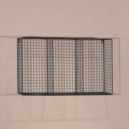 Industrial Metal Wire Large 3 Compartment Black Wall Mounted Shelf