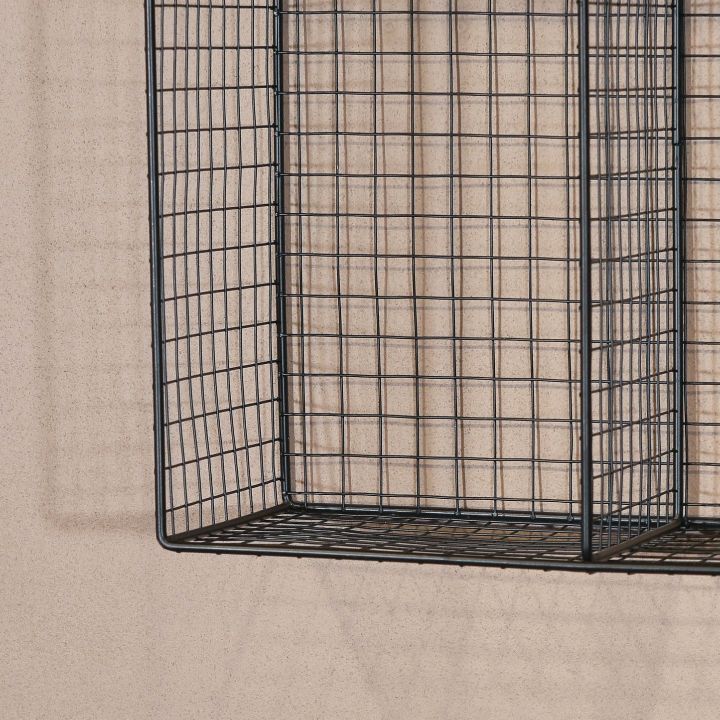 Industrial Metal Wire Large 3 Compartment Black Wall Mounted Shelf