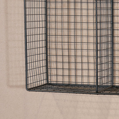Industrial Metal Wire Large 3 Compartment Black Wall Mounted Shelf