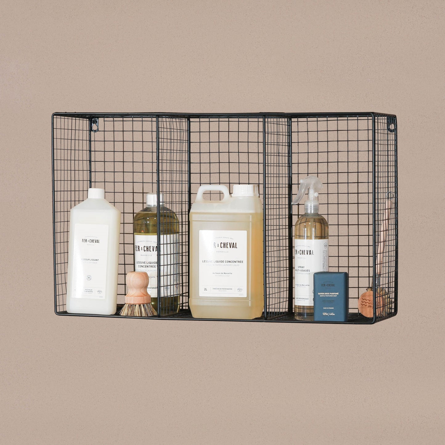 Industrial Metal Wire Large 3 Compartment Black Wall Mounted Shelf