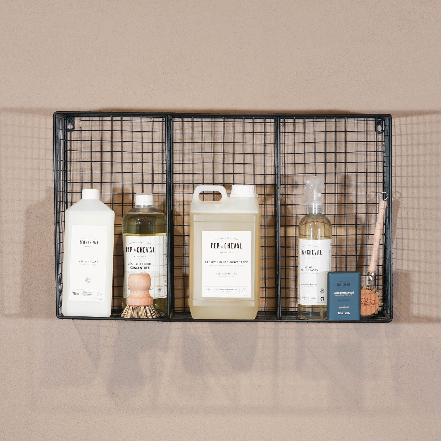 Industrial Metal Wire Large 3 Compartment Black Wall Mounted Shelf