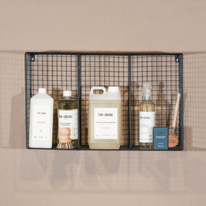 Industrial Metal Wire Large 3 Compartment Black Wall Mounted Shelf