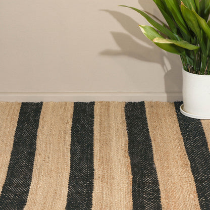Artisan Rectangular Black Stripe Jute Rug