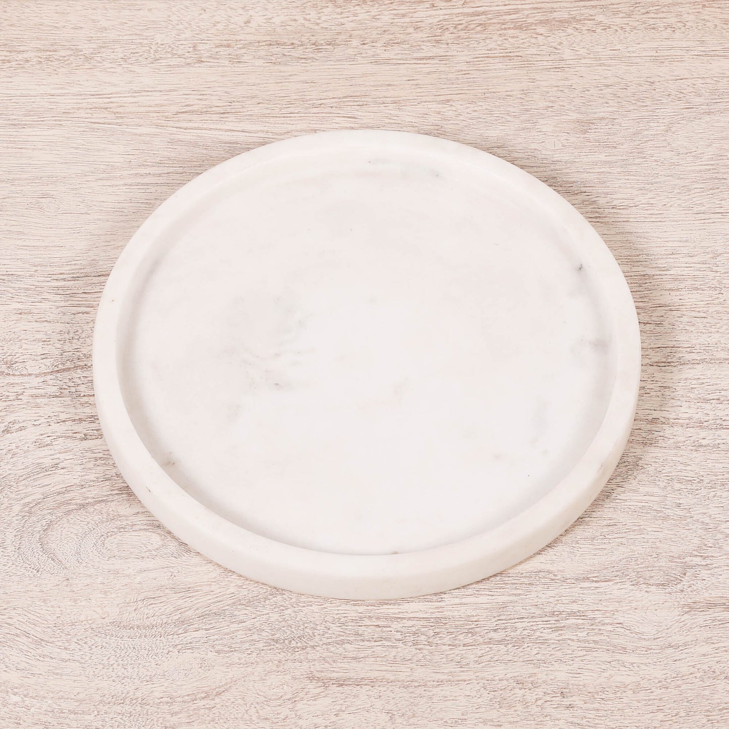 Natural White 25cm Round Hand-Finished Marble Decorative Tray