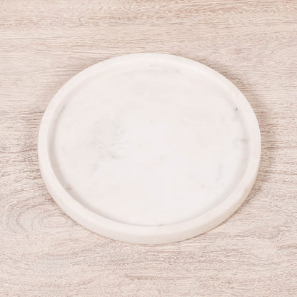 Natural White 25cm Round Hand-Finished Marble Decorative Tray