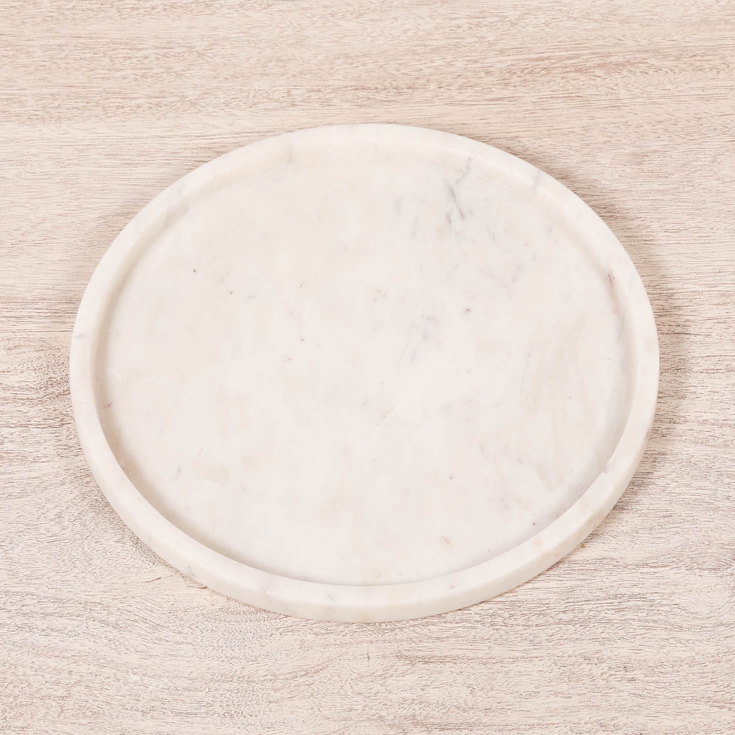 Natural White 30cm Round Hand-Finished Marble Decorative Tray