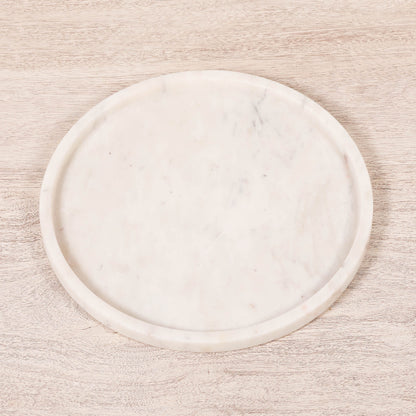 Natural White 30cm Round Hand-Finished Marble Decorative Tray