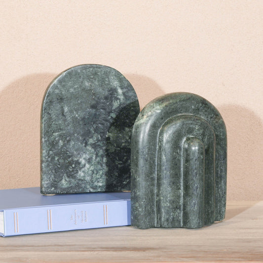 Natural Dark Green Marble Arch Bookends