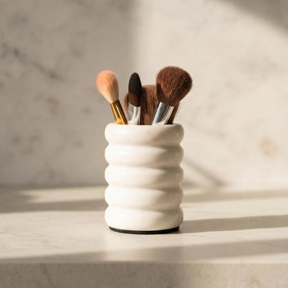 Ribbed Natural White Marble Desk Organiser