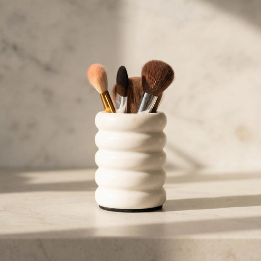 Ribbed Natural White Marble Desk Organiser
