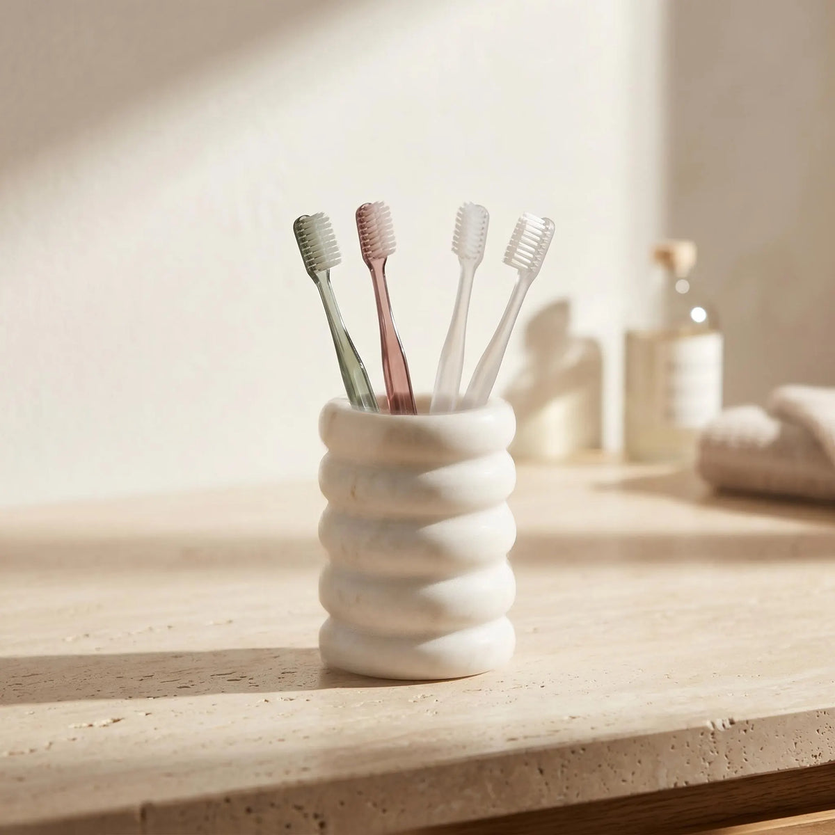 Ribbed Natural White Marble Desk Organiser